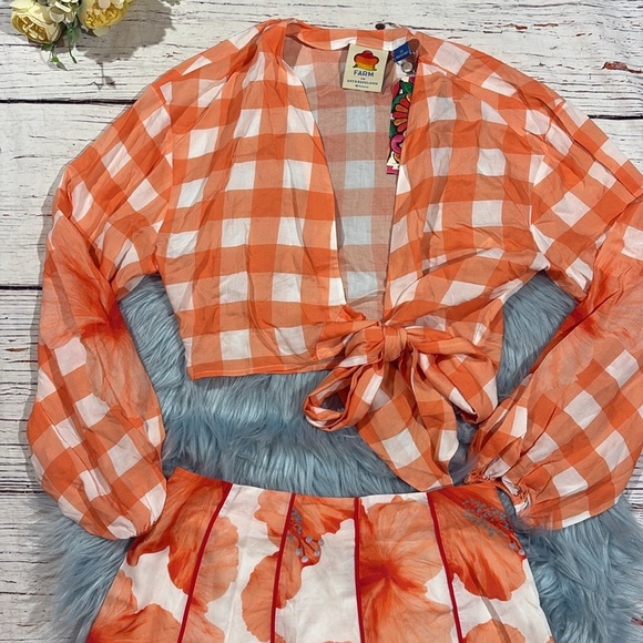 NWT Anthropologie Farm Rio Gingham Contrast Top & Skirt Set - Picture 10 of 12